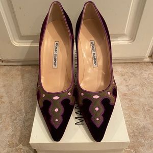 Manolo Blahnik Burgundy Velvet Pumps